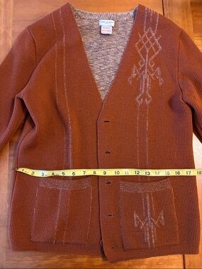 Dries Van Noten Rust Brown V‑Neck Knit Cardigan with Contrast Stitch